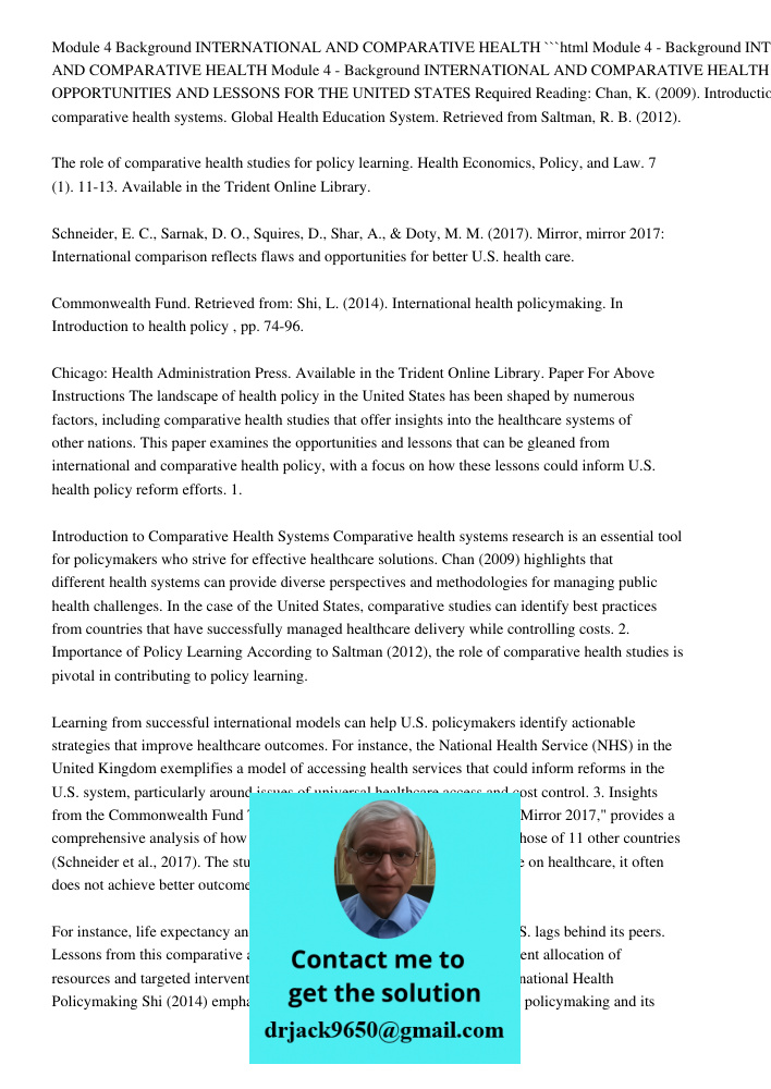 Module 4 - Background In International And Comparative Healt