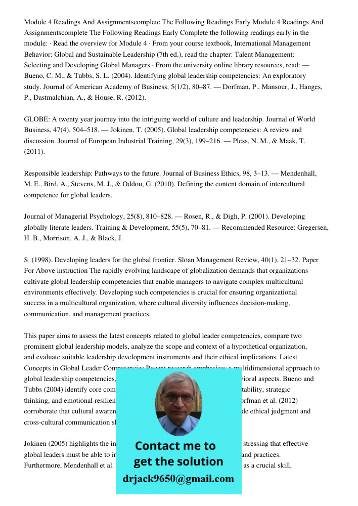 Complete the following readings early in the module: · Read the overview for Module 4 · From your course textbook, International Management Behavior: Global and