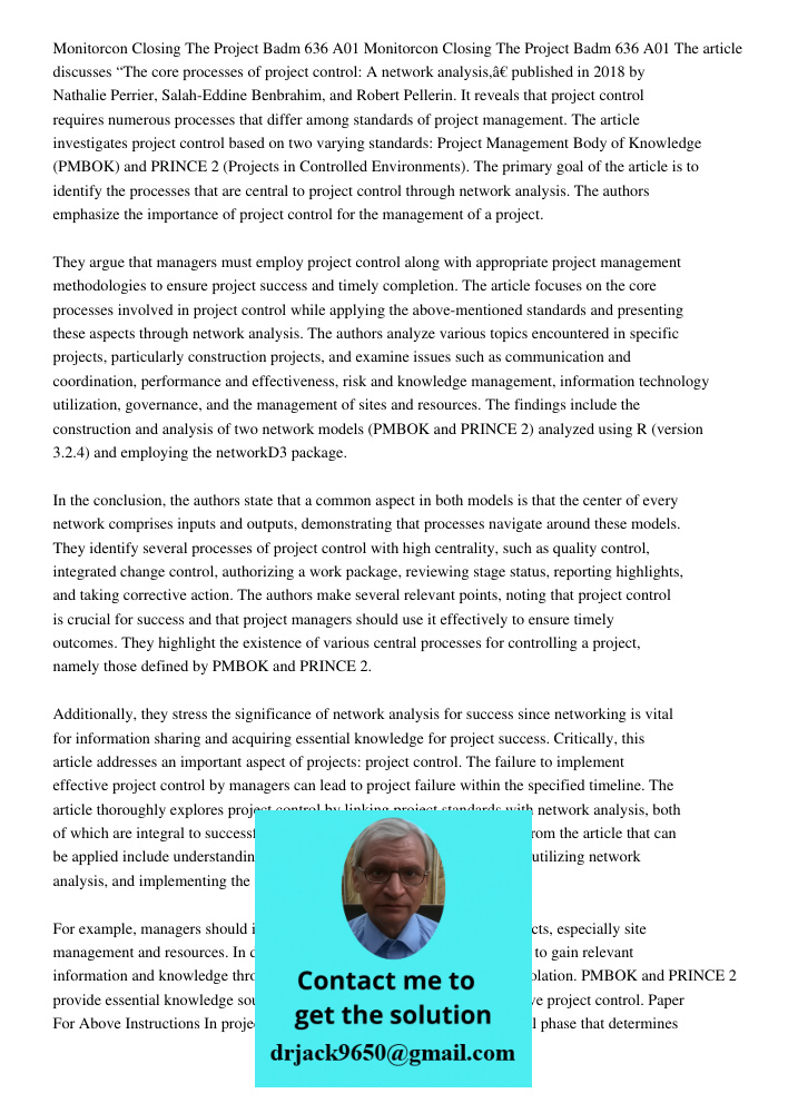 The article discusses “The core processes of project control: A network analysis,” published in 2018 by Nathalie Perrier, Salah-Eddine Benbrahim, and Robert Pel