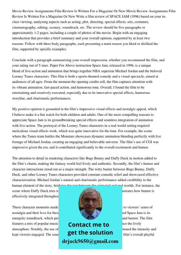 Write a film review of SPACE JAM (1996) based on your in-class viewing, analyzing aspects such as acting, plot, directing, special effects, sets, costumes, cine