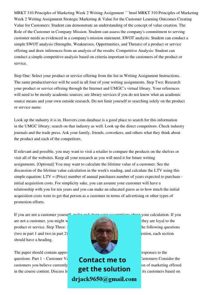 MRKT 310 Principles Of Marketing Week 2 Writing Assignment