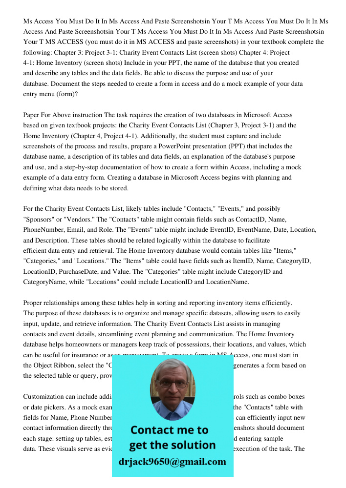 Ms Access You Must Do It In Ms Access And Paste Screenshotsin Your T MS ACCESS (you must do it in MS ACCESS and paste screenshots) in your textbook complete the