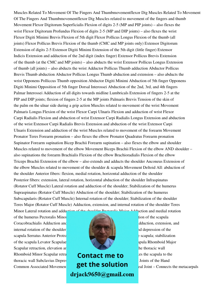 Muscles related to movement of the fingers and thumb Movement Flexor Digitorum Superficialis Flexion of digits 2-5 (MP and PIP joints) – also flexes the wrist F