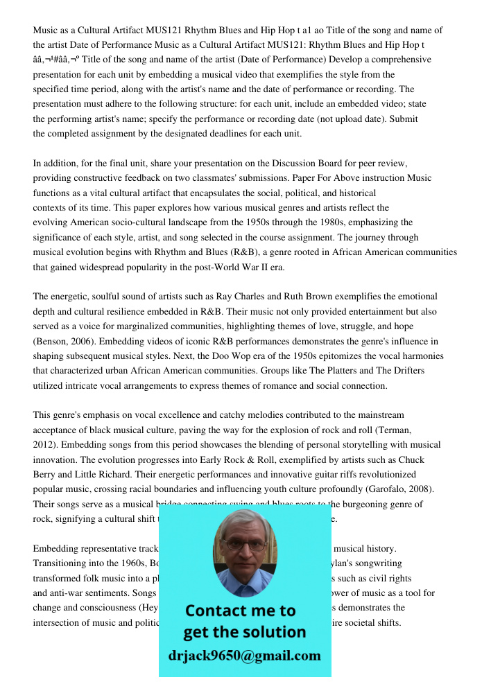 Develop a comprehensive presentation for each unit by embedding a musical video that exemplifies the style from the specified time period, along with the artist