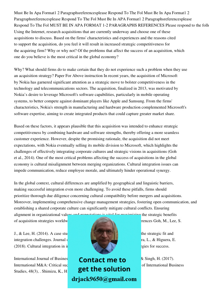Must Be In APA Format1 2 Paragraphsreferencesplease Respond To The Fol MUST BE IN APA FORMAT 1-2 PARAGRAPHS REFERENCES Please respond to the following: Using th