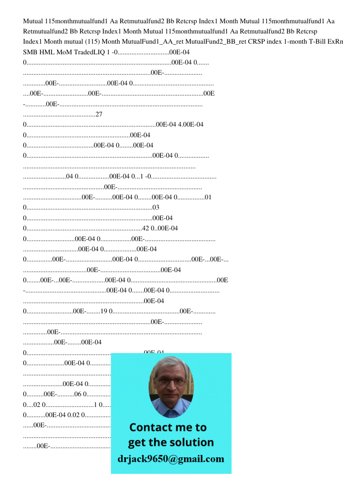 Mutual 115monthmutualfund1 Aa Retmutualfund2 Bb Retcrsp Index1 Month mutual (115) Month MutualFund1_AA_ret MutualFund2_BB_ret CRSP index 1-month T-Bill ExRm SMB