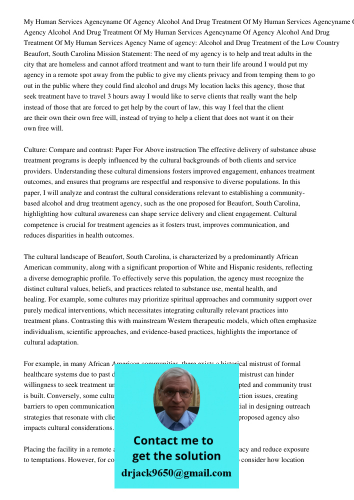 My Human Services Agencyname Of Agency Alcohol And Drug Treatment Of My Human Services Agency Name of agency: Alcohol and Drug Treatment of the Low Country Beau