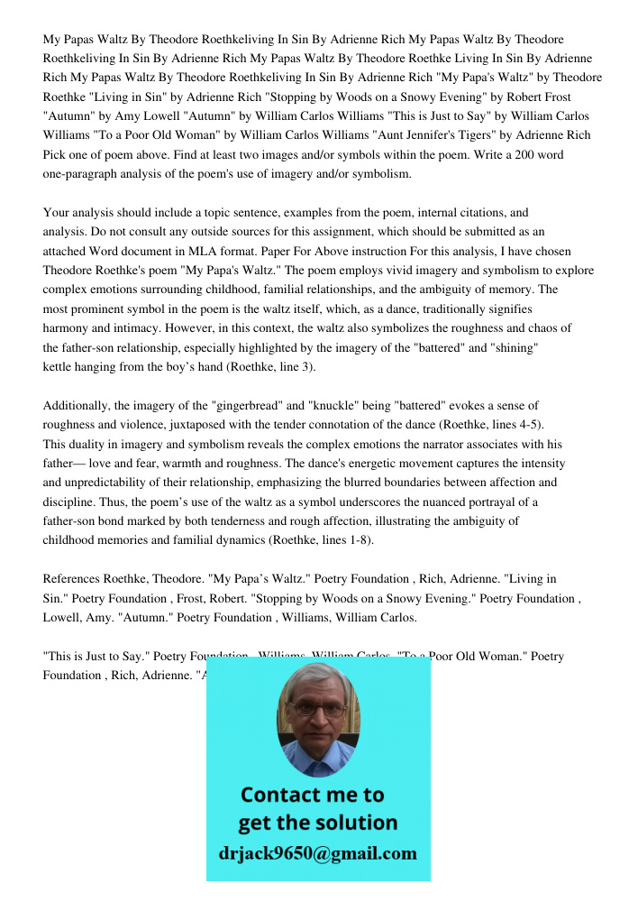 My Papas Waltz By Theodore Roethke Living In Sin By Adrienne Rich My Papas Waltz By Theodore Roethkeliving In Sin By Adrienne Rich "My Papa's Waltz" by Theodore