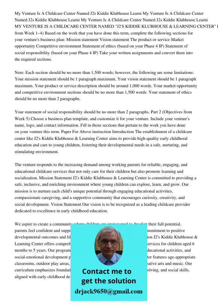 My Venture Is A Childcare Center Named J2s Kiddie Klubhouse Learni MY VENTURE IS A CHILDCARE CENTER NAMED "J2'S KIDDIE KLUBHOUSE & LEARNING CENTER" Part 1 (Obje