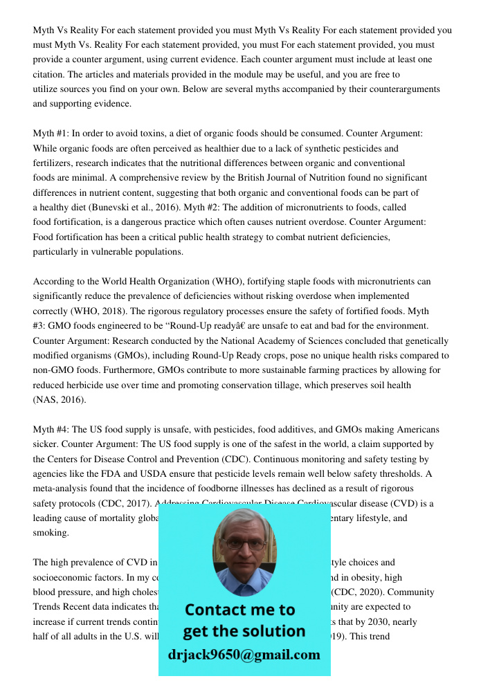 Myth Vs Reality For each statement provided you must For each statement provided, you must provide a counter argument, using current evidence. Each counter argu