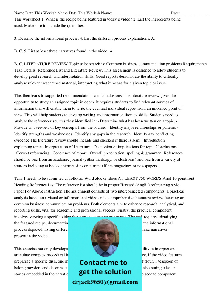 Name:___________________________ Date:__________________ This worksheet 1. What is the recipe being featured in today’s video? 2. List the ingredients being use