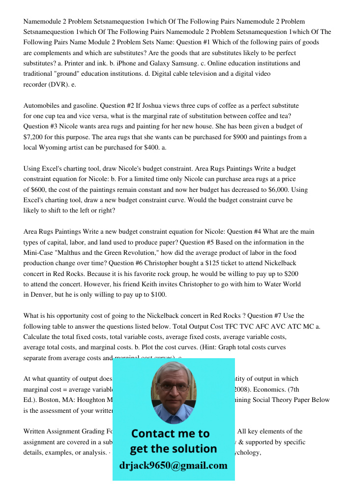 Namemodule 2 Problem Setsnamequestion 1which Of The Following Pairs Name Module 2 Problem Sets Name: Question #1 Which of the following pairs of goods are compl