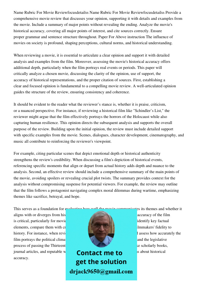 Provide a comprehensive movie review that discusses your opinion, supporting it with details and examples from the movie. Include a summary of major points with