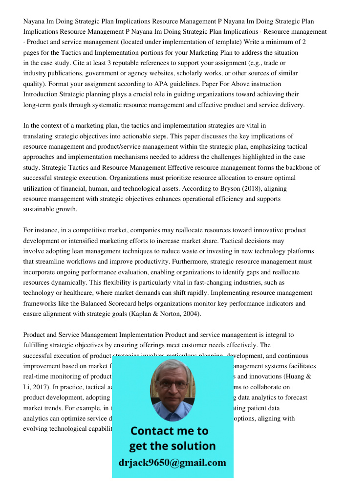 Nayana Im Doing Strategic Plan Implications · Resource management · Product and service management (located under implementation of template) Write a minimum of