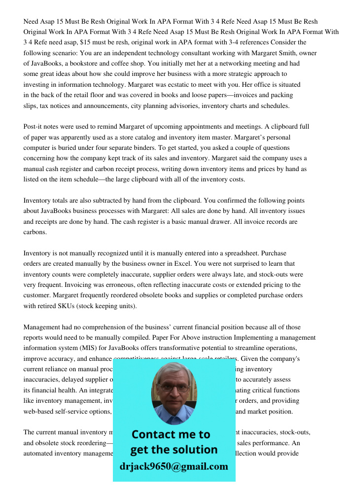 Need Asap 15 Must Be Resh Original Work In APA Format With 3 4 Refe need asap, $15 must be resh, original work in APA format with 3-4 references Consider the fo