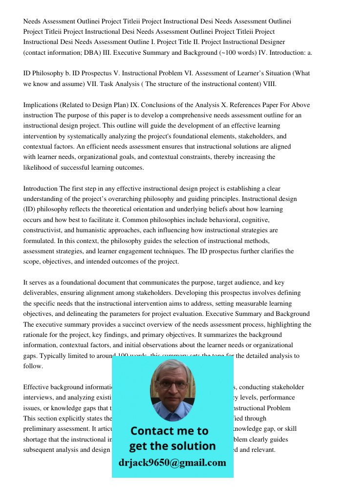 Needs Assessment Outlinei Project Titleii Project Instructional Desi Needs Assessment Outline I. Project Title II. Project Instructional Designer (contact infor