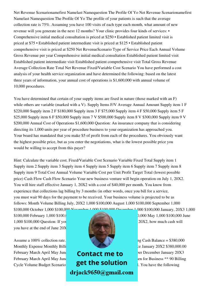 The profile of your patients is such that the average collection rate is 75%. Assuming you have 100 visits of each type each month, what amount of new revenue w