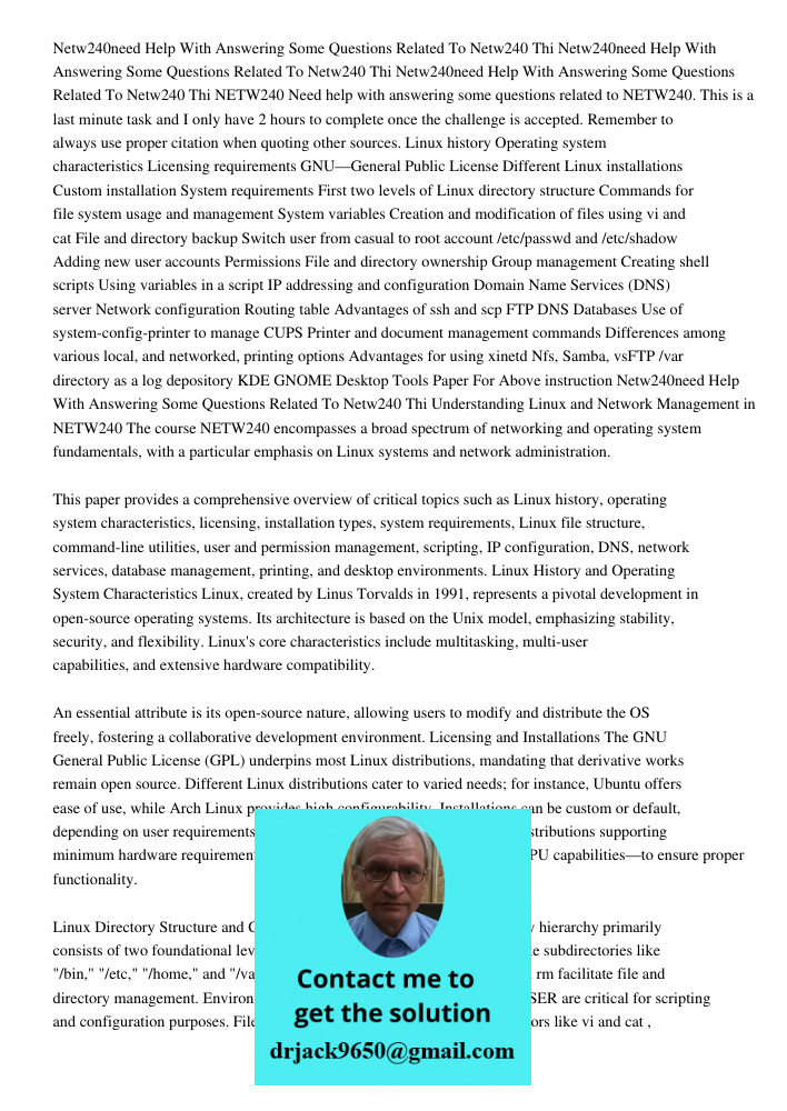Netw240need Help With Answering Some Questions Related To Netw240 Thi NETW240 Need help with answering some questions related to NETW240. This is a last minute 