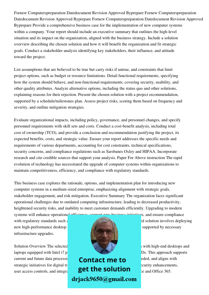 Fornew Computerspreparation Datedocument Revision Approved Byprepare Provide a comprehensive business case for the implementation of new computer systems within
