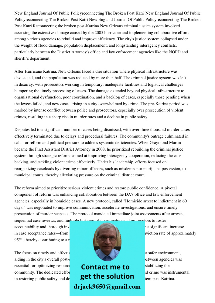 New England Journal Of Public Policyreconnecting The Broken Post Katri Reconnecting the broken post-Katrina New Orleans criminal justice system involved assessi