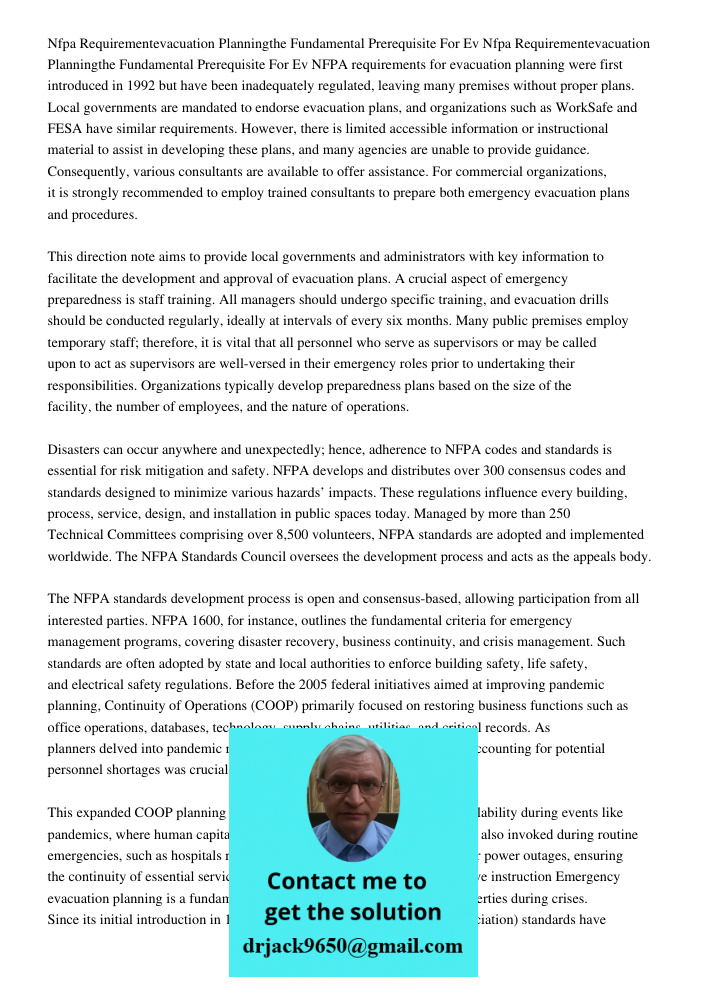 NFPA requirements for evacuation planning were first introduced in 1992 but have been inadequately regulated, leaving many premises without proper plans. Local 