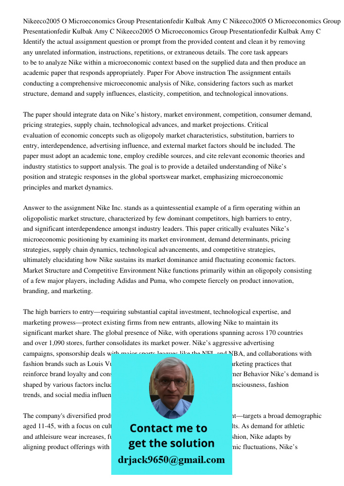 Nikeeco2005 O Microeconomics Group Presentationfedir Kulbak Amy C Identify the actual assignment question or prompt from the provided content and clean it by re