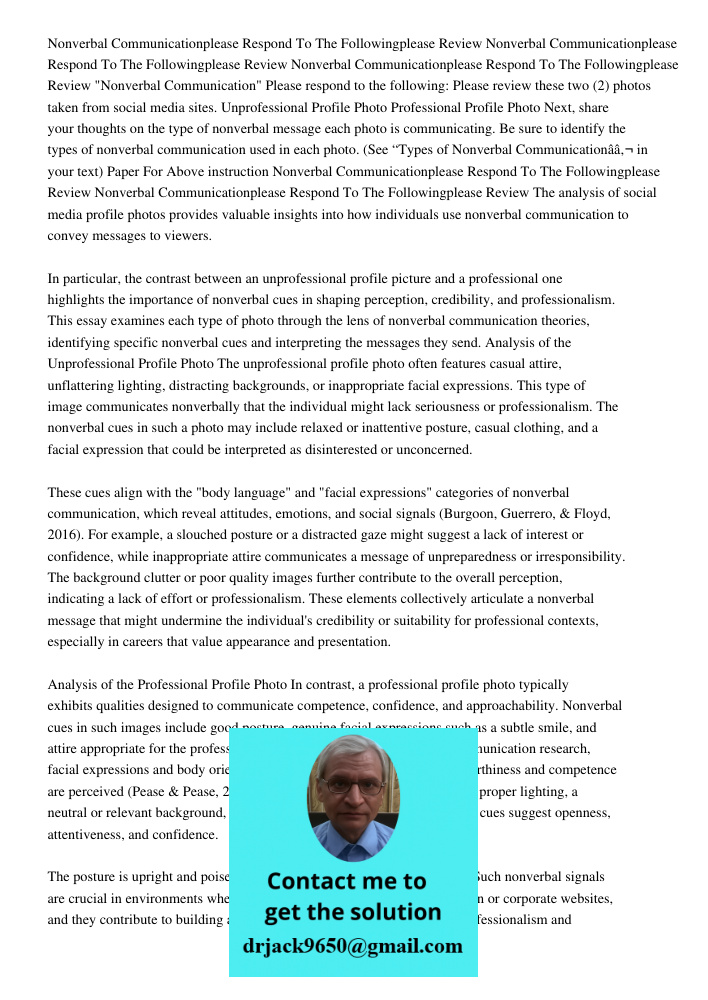 Nonverbal Communicationplease Respond To The Followingplease Review "Nonverbal Communication" Please respond to the following: Please review these two (2) photo