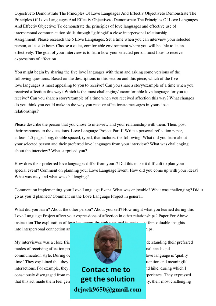 Objectiveto Demonstrate The Principles Of Love Languages And Effectiv Objective: To demonstrate the principles of love languages and effective use of interperso