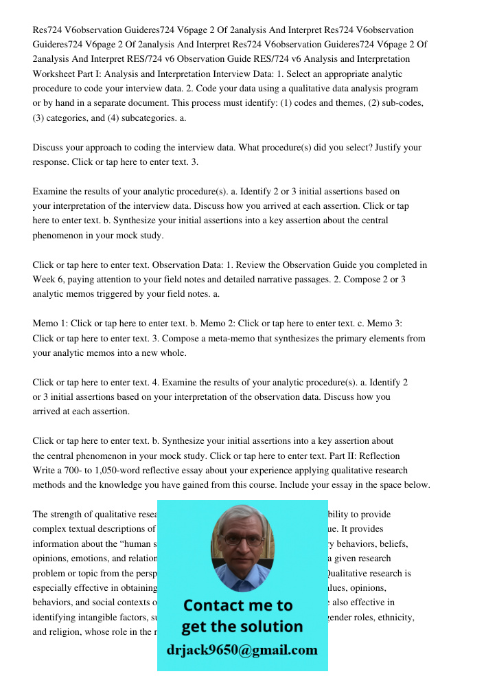 Res724 V6observation Guideres724 V6page 2 Of 2analysis And Interpret RES/724 v6 Observation Guide RES/724 v6 Analysis and Interpretation Worksheet Part I: Analy