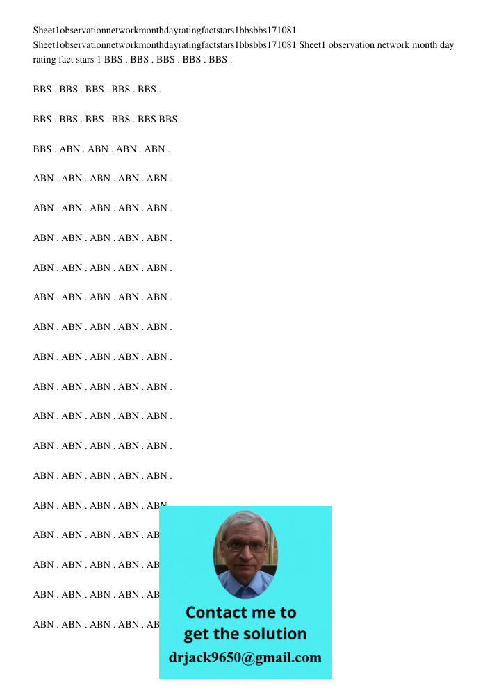Sheet1 observation network month day rating fact stars 1 BBS . BBS . BBS . BBS . BBS . BBS . BBS . BBS . BBS . BBS . BBS . BBS . BBS . BBS . BBS BBS . BBS . ABN
