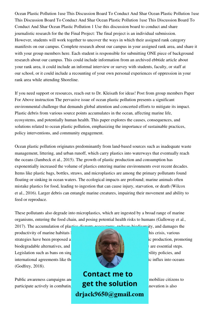 Ocean Plastic Pollution 1use This Discussion Board To Conduct And Shar Ocean Plastic Pollution 1 Use this discussion board to conduct and share journalistic res