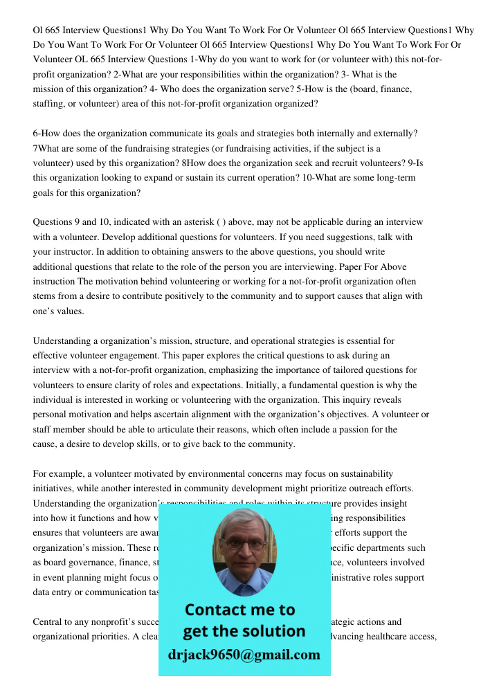 Ol 665 Interview Questions1 Why Do You Want To Work For Or Volunteer OL 665 Interview Questions 1-Why do you want to work for (or volunteer with) this not-for-p