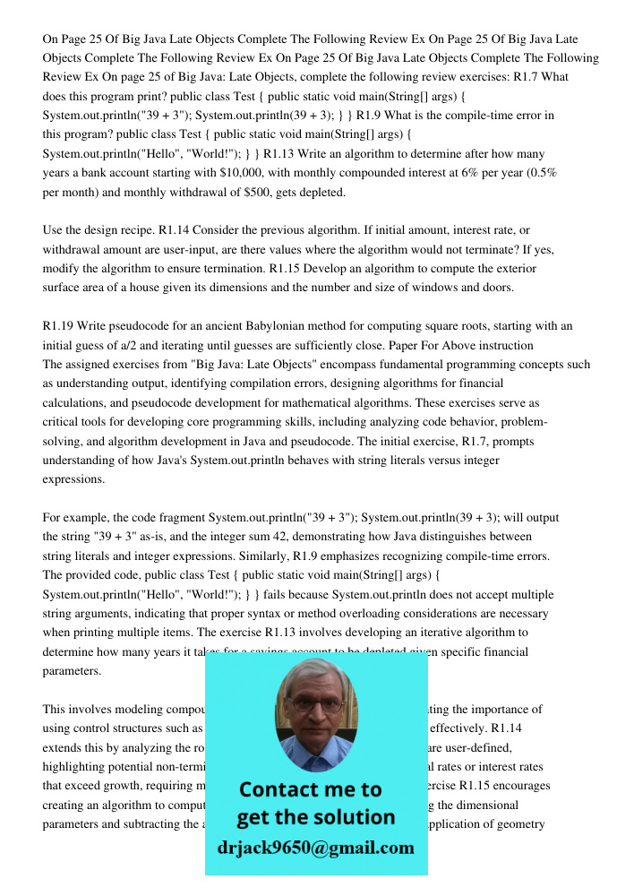 On Page 25 Of Big Java Late Objects Complete The Following Review Ex On page 25 of Big Java: Late Objects, complete the following review exercises: R1.7 What do