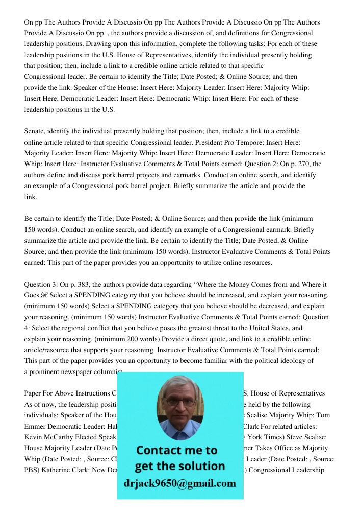 On pp 273 276 The Authors Provide A Discussio On pp. 273-276, the authors provide a discussion of, and definitions for Congressional leadership positions. Drawi