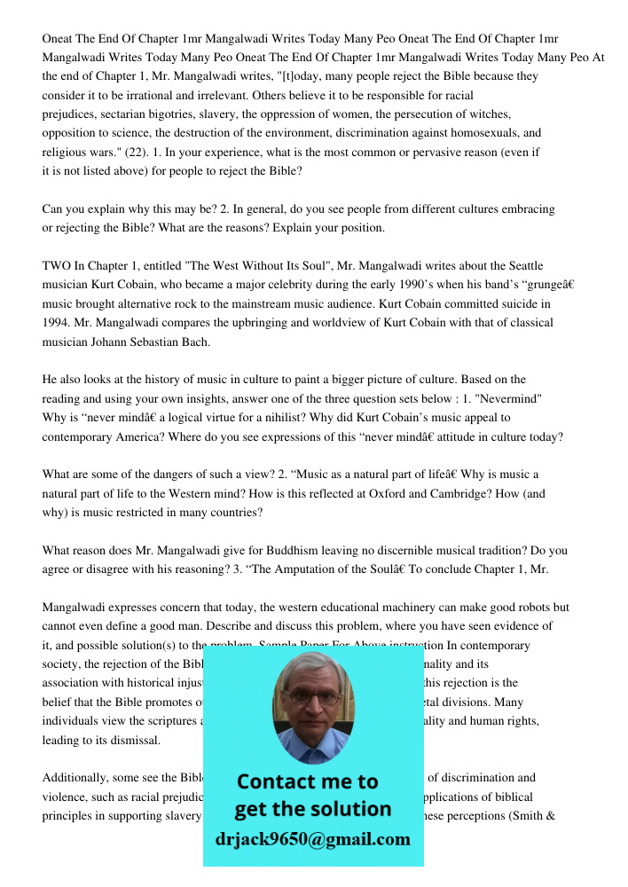 Oneat The End Of Chapter 1mr Mangalwadi Writes Today Many Peo At the end of Chapter 1, Mr. Mangalwadi writes, "[t]oday, many people reject the Bible because the
