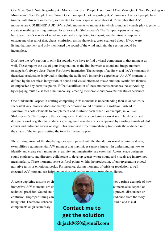 One more quick note regarding A/V moments: I've seen people have trouble with this section before, so I wanted to make a special note about it. Remember that A/