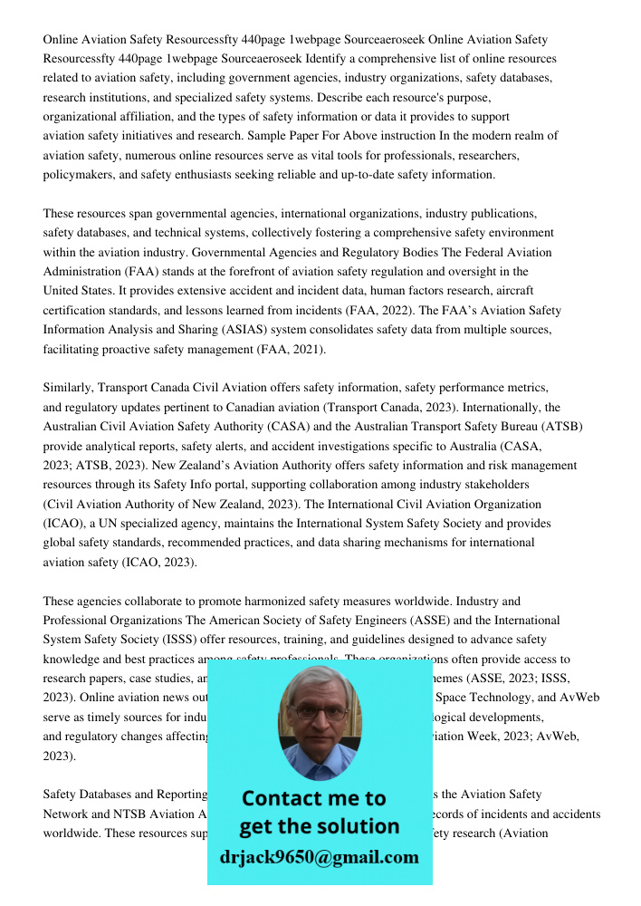 Identify a comprehensive list of online resources related to aviation safety, including government agencies, industry organizations, safety databases, research 