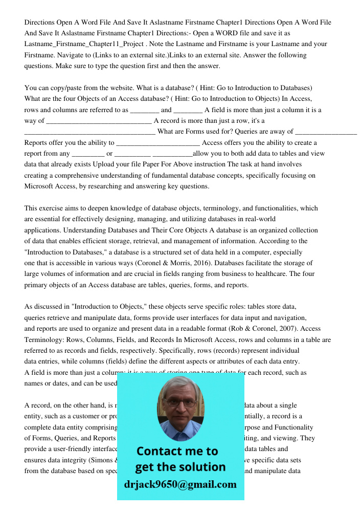 Directions:- Open a WORD file and save it as Lastname_Firstname_Chapter11_Project . Note the Lastname and Firstname is your Lastname and your Firstname. Navigat