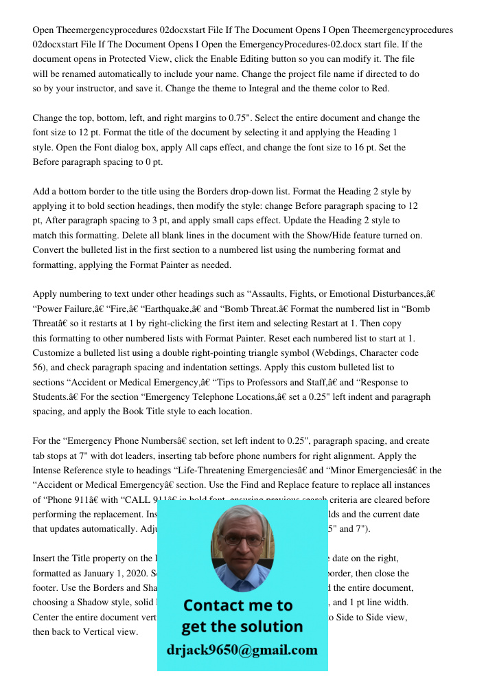 Open the EmergencyProcedures-02.docx start file. If the document opens in Protected View, click the Enable Editing button so you can modify it. The file will be