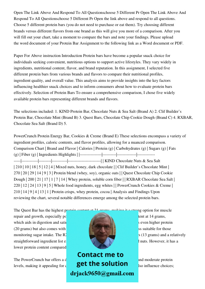 Open the link above and respond to all questions. Choose 5 different protein bars (you do not need to purchase or eat them). Try choosing different brands versu