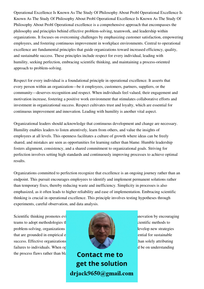 Operational Excellence Is Known As The Study Of Philosophy About Probl Operational excellence is a comprehensive approach that encompasses the philosophy and pr