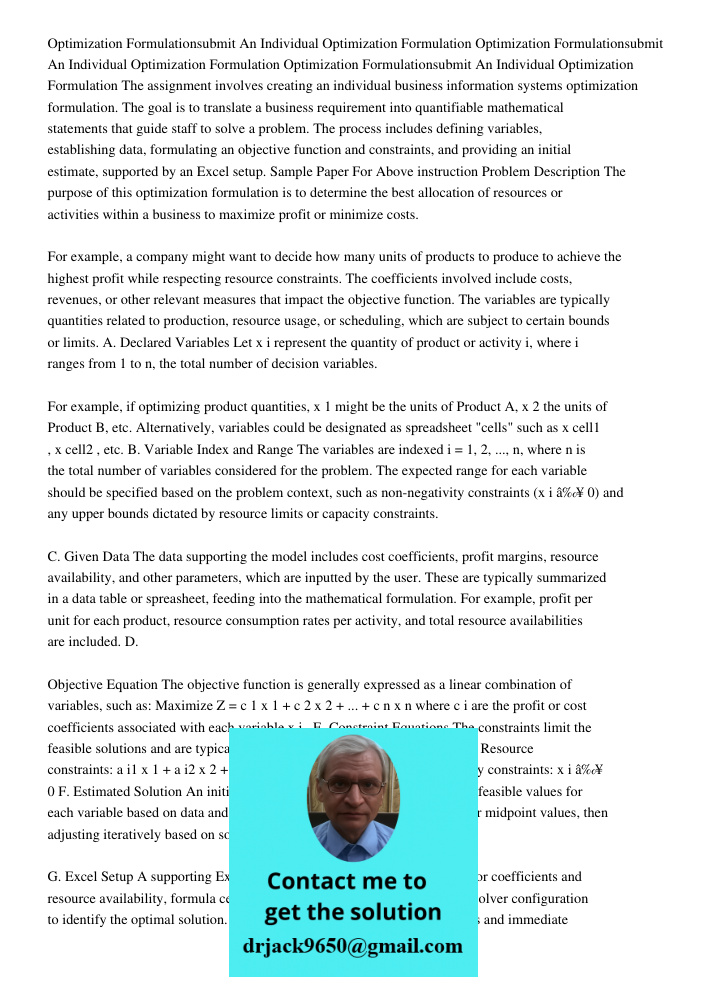 Optimization Formulationsubmit An Individual Optimization Formulation The assignment involves creating an individual business information systems optimization f