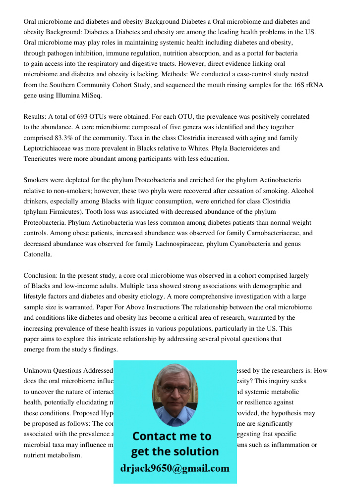 Diabetes and obesity are among the leading health problems in the US. Oral microbiome may play roles in maintaining systemic health including diabetes and obesi