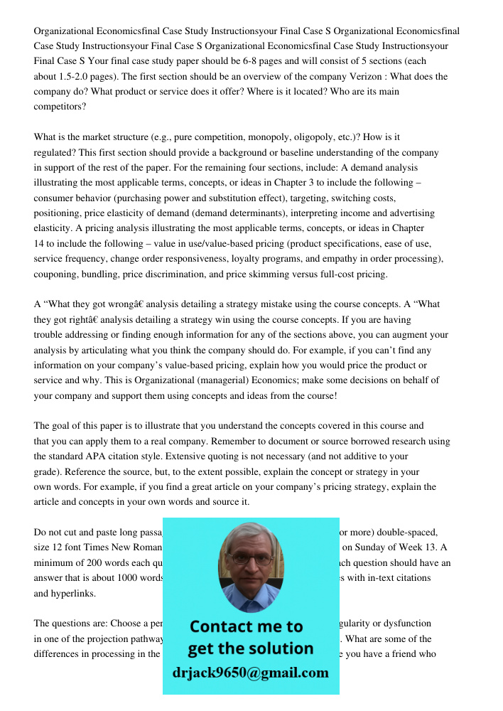 Organizational Economicsfinal Case Study Instructionsyour Final Case S Your final case study paper should be 6-8 pages and will consist of 5 sections (each abou