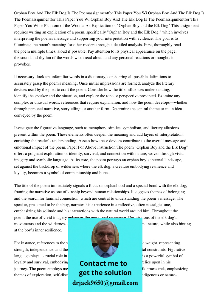 Orphan Boy And The Elk Dog Is The Poemassignmentfor This Paper You Wi or Phantom of the Woods: An Explication of "Orphan Boy and the Elk Dog" This assignment re