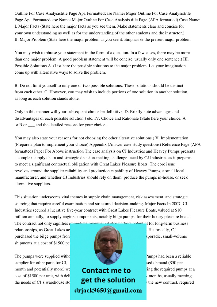 Outline For Case Analysis title Page (APA formatted) Case Name: I. Major Facts (State here the major facts as you see them. Make statements clear and concise fo