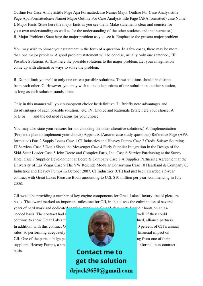 Outline For Case Analysis title Page (APA formatted) case Name: I. Major Facts (State here the major facts as you see them. Make statements clear and concise fo