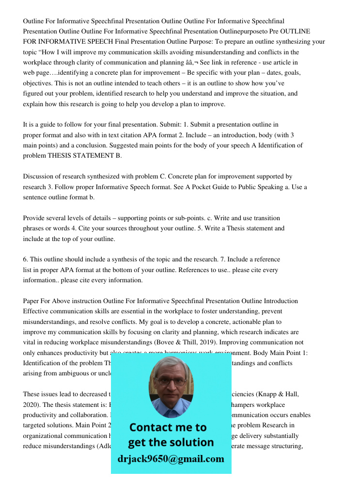 Outline For Informative Speechfinal Presentation Outlinepurposeto Pre OUTLINE FOR INFORMATIVE SPEECH Final Presentation Outline Purpose: To prepare an outline s