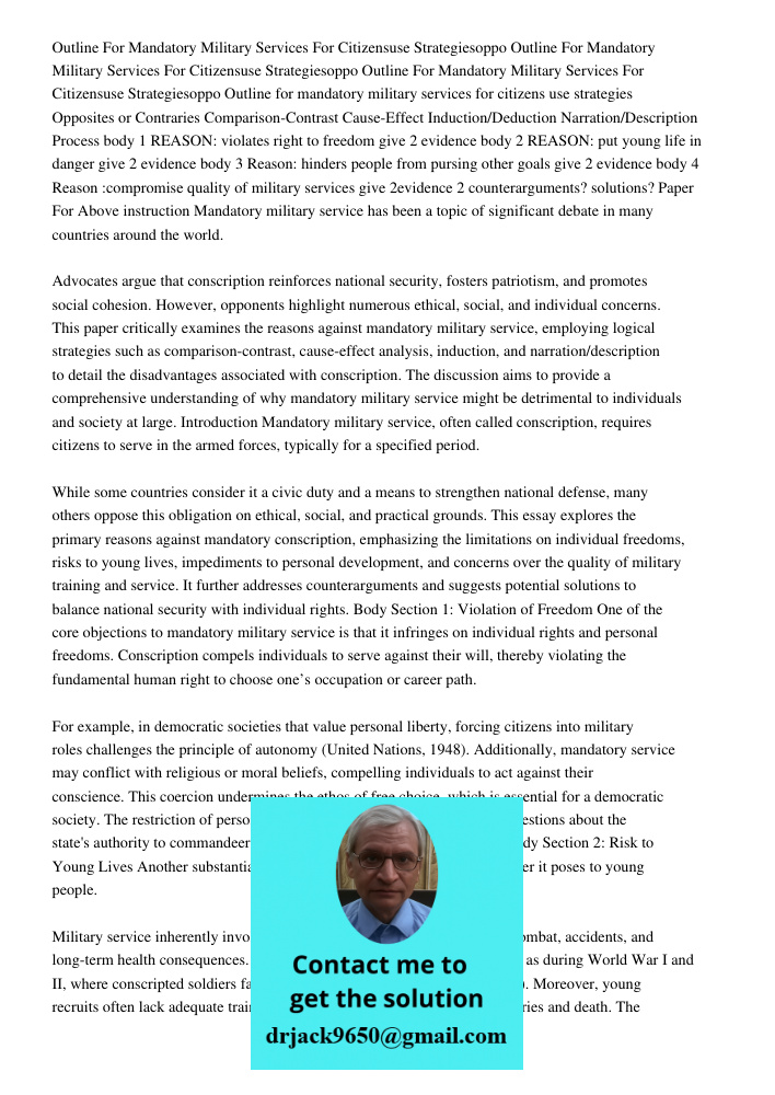 Outline For Mandatory Military Services For Citizensuse Strategiesoppo Outline for mandatory military services for citizens use strategies Opposites or Contrari