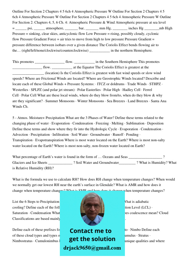 Outline For Section 2 Chapters 4 5 6ch 4 Atmospheric Pressure W Outline For Section 2: Chapters 4, 5, 6 Ch. 4: Atmospheric Pressure & Wind Atmospheric pressure 